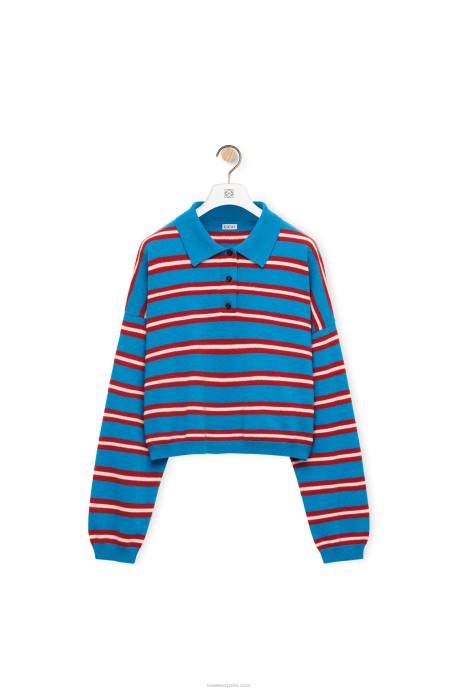 Loewe mujer jersey de lana con cuello de polo a rayas LP64988 azul rojo