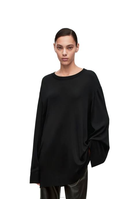 Loewe mujer jersey de punto de viscosa con manga abierta LP64955 negro