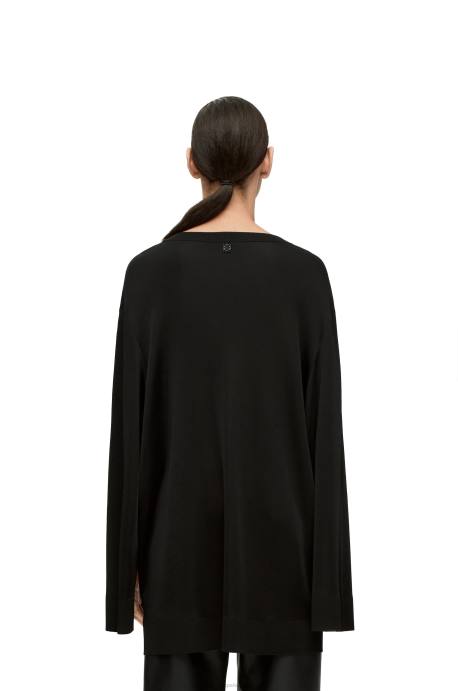 Loewe mujer jersey de punto de viscosa con manga abierta LP64955 negro