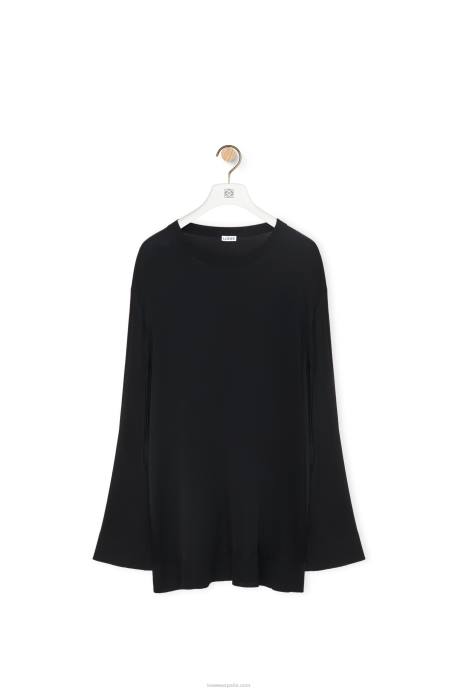 Loewe mujer jersey de punto de viscosa con manga abierta LP64955 negro