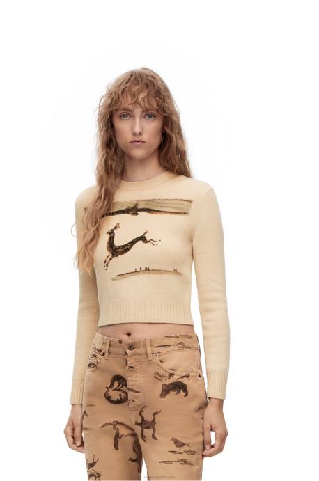 Loewe mujer suéter corto de ciervo en lana LP64999 crudo