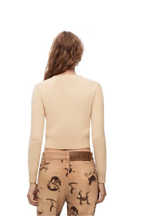 Loewe mujer suéter corto de ciervo en lana LP64999 crudo