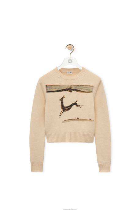 Loewe mujer suéter corto de ciervo en lana LP64999 crudo