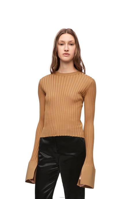 Loewe mujer top de manga larga en viscosa LP64847 beige