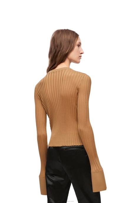 Loewe mujer top de manga larga en viscosa LP64847 beige