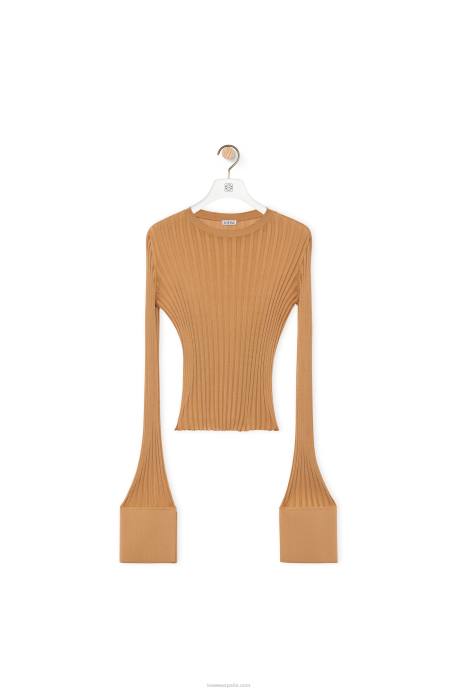 Loewe mujer top de manga larga en viscosa LP64847 beige