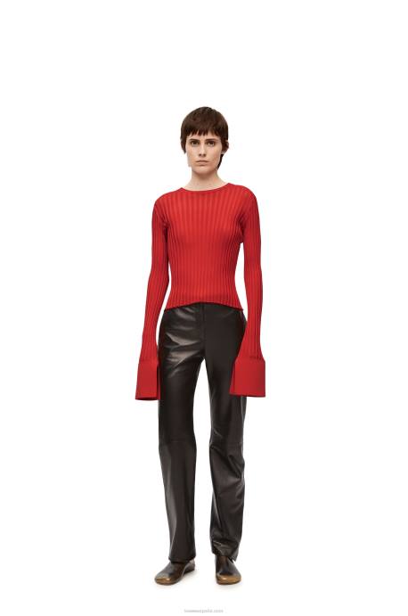 Loewe mujer top de manga larga en viscosa LP64848 naranja oscuro