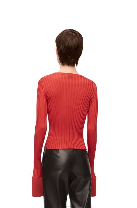 Loewe mujer top de manga larga en viscosa LP64848 naranja oscuro