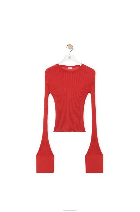 Loewe mujer top de manga larga en viscosa LP64848 naranja oscuro