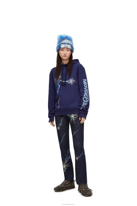 Loewe mujer sudadera con capucha de cabeza de nabo en algodón LP64844 Azul marino