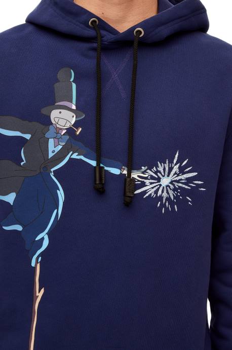 Loewe mujer sudadera con capucha de cabeza de nabo en algodón LP64844 Azul marino