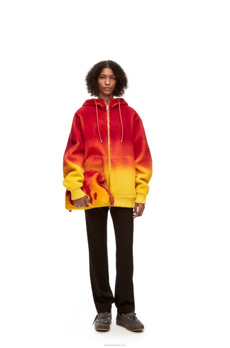 Loewe mujer sudadera con capucha en intarsia de calcifer en borrego LP64839 multicolor