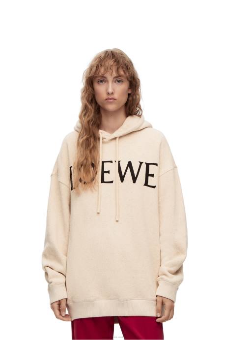 Loewe mujer sudadera con capucha extragrande de algodón LP64801 Marfil