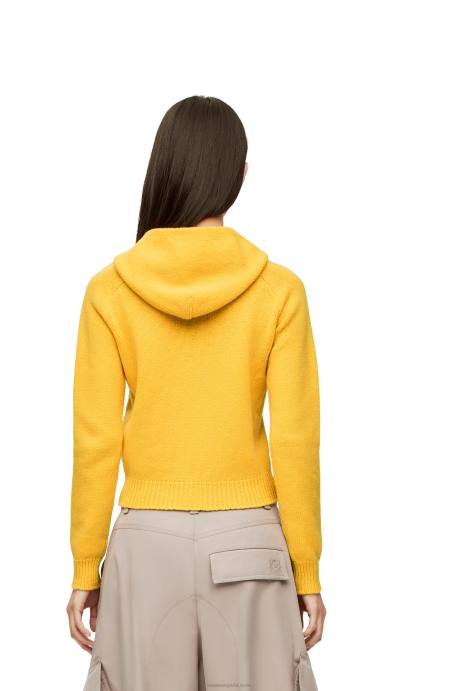 Loewe mujer sudadera con capucha y cremallera en punto de lana LP64804 de color amarillo pálido