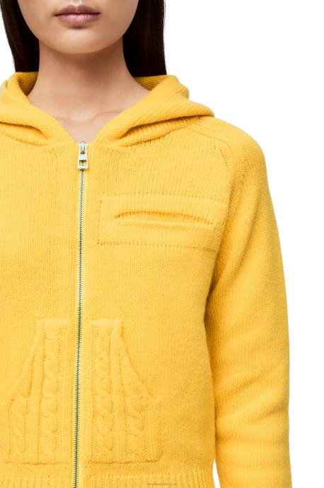 Loewe mujer sudadera con capucha y cremallera en punto de lana LP64804 de color amarillo pálido