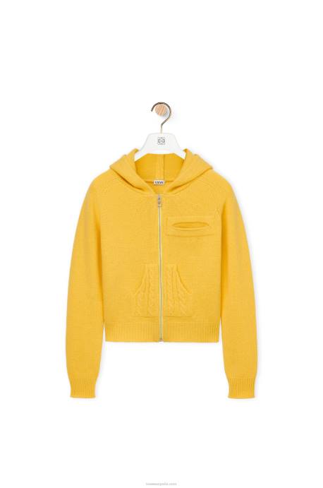 Loewe mujer sudadera con capucha y cremallera en punto de lana LP64804 de color amarillo pálido