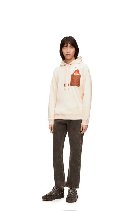 Loewe mujer sudadera con capucha y parche de cuero calcifer en algodón LP64842 crudo