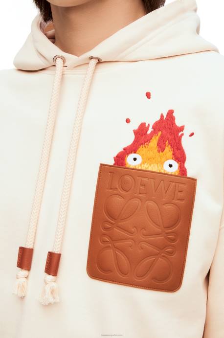 Loewe mujer sudadera con capucha y parche de cuero calcifer en algodón LP64842 crudo