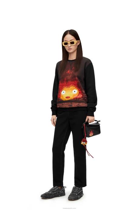 Loewe mujer sudadera calcifer de algodón LP64843 negro/multicolor