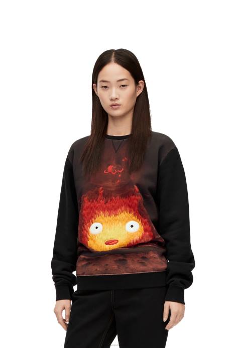 Loewe mujer sudadera calcifer de algodón LP64843 negro/multicolor
