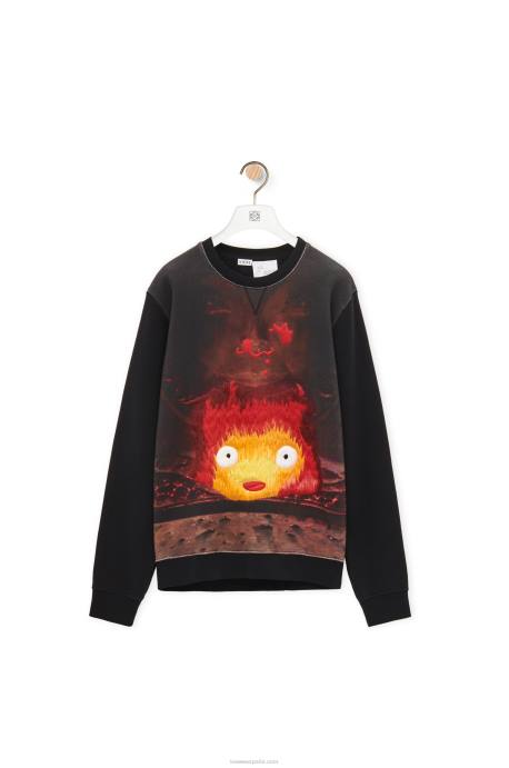 Loewe mujer sudadera calcifer de algodón LP64843 negro/multicolor