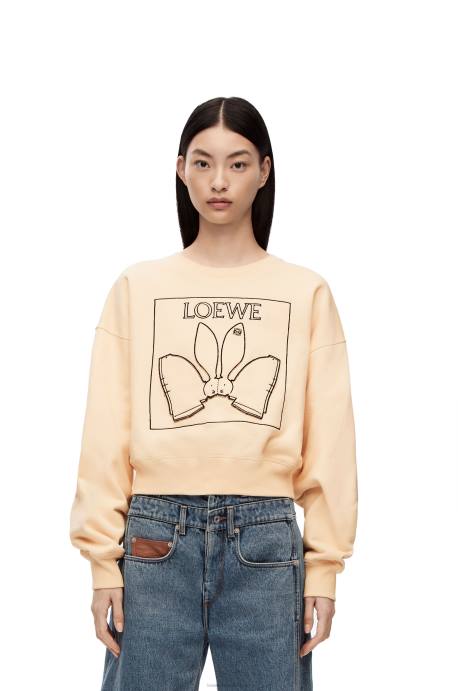 Loewe mujer sudadera con conejito de algodón LP64805 Marfil