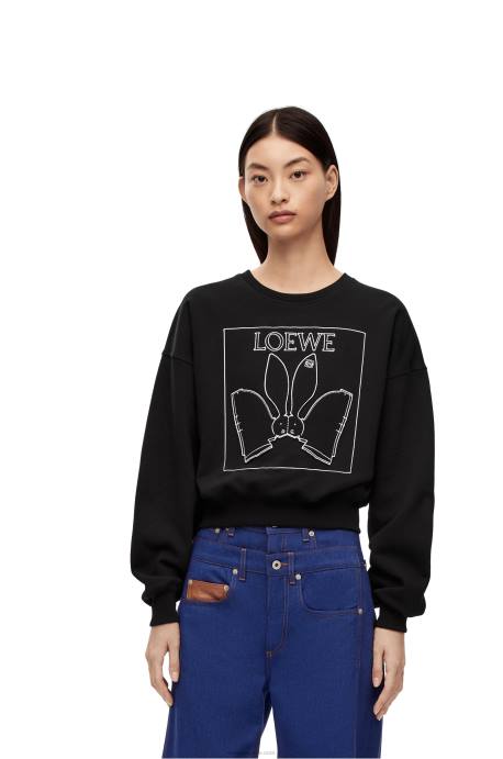 Loewe mujer sudadera con conejito de algodón LP64806 negro