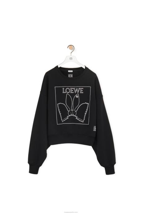 Loewe mujer sudadera con conejito de algodón LP64806 negro