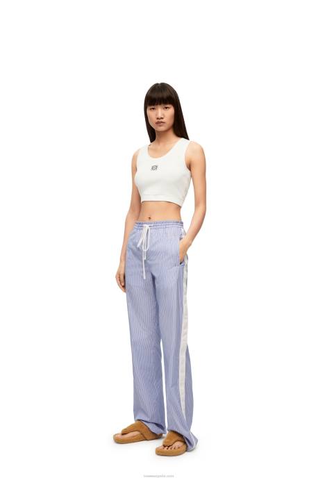 Loewe mujer camiseta corta sin mangas de algodón con anagrama LP64905 blanco/azul marino