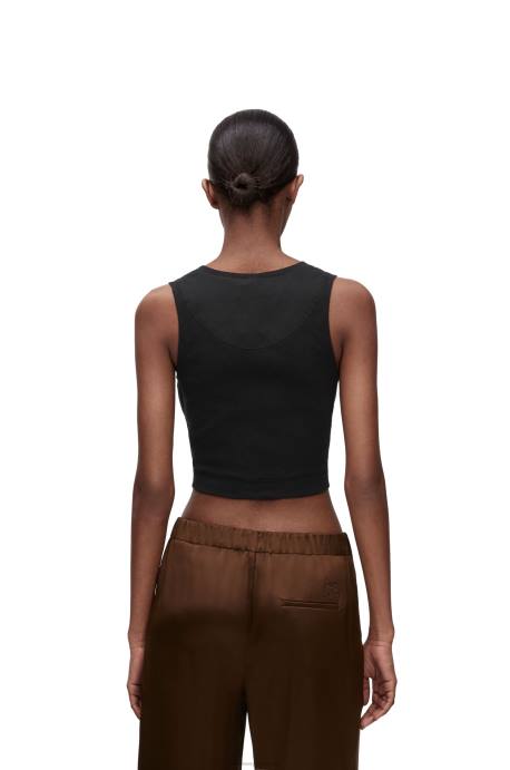 Loewe mujer camiseta corta sin mangas de algodón con anagrama LP64906 blanco negro