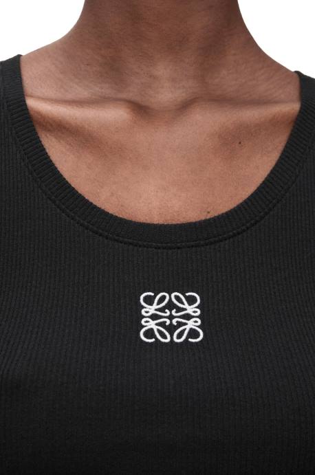 Loewe mujer camiseta corta sin mangas de algodón con anagrama LP64906 blanco negro