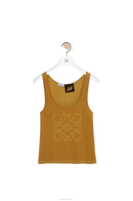 Loewe mujer camiseta sin mangas con anagrama de algodón y viscosa LP64786 camello