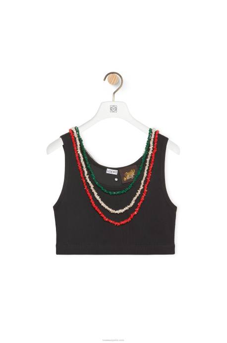 Loewe mujer camiseta sin mangas de algodón con adornos LP64784 negro