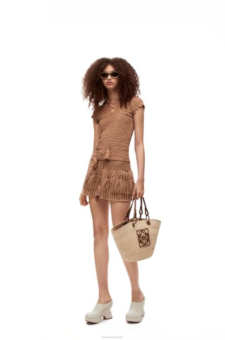 Loewe mujer polo de ganchillo en algodón LP64867 beige