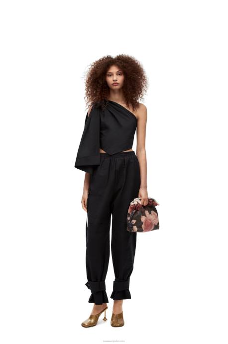 Loewe mujer top asimétrico de algodón LP64873 negro