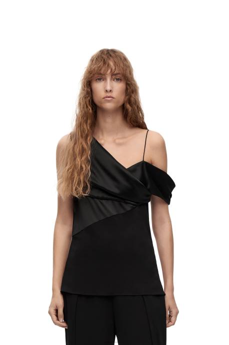 Loewe mujer top asimétrico de raso y crepe LP64914 negro