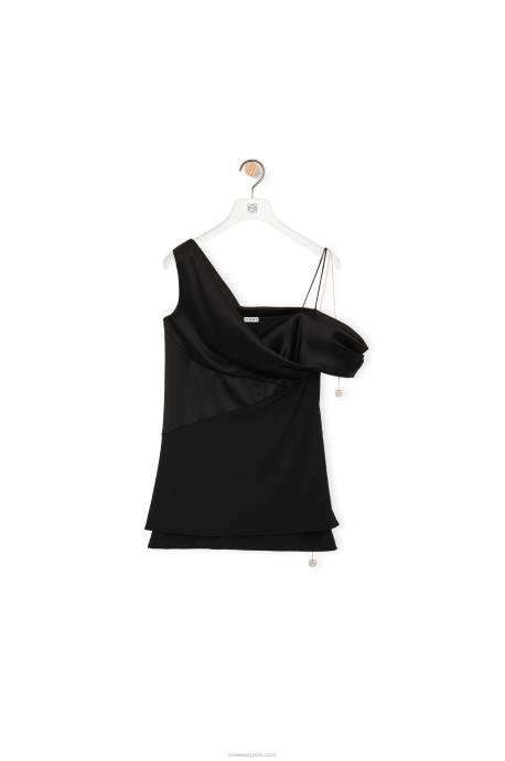 Loewe mujer top asimétrico de raso y crepe LP64914 negro