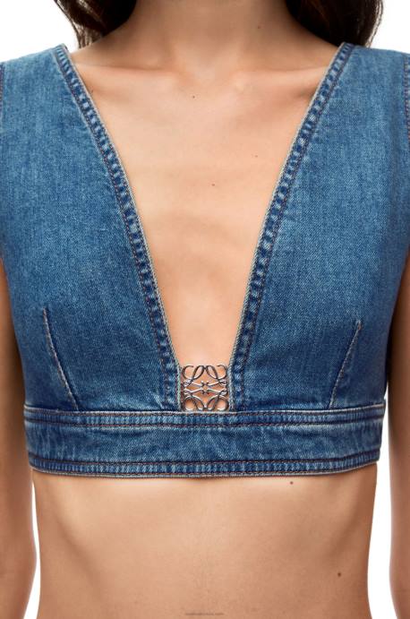Loewe mujer top con anagrama en denim LP64878 azul medio