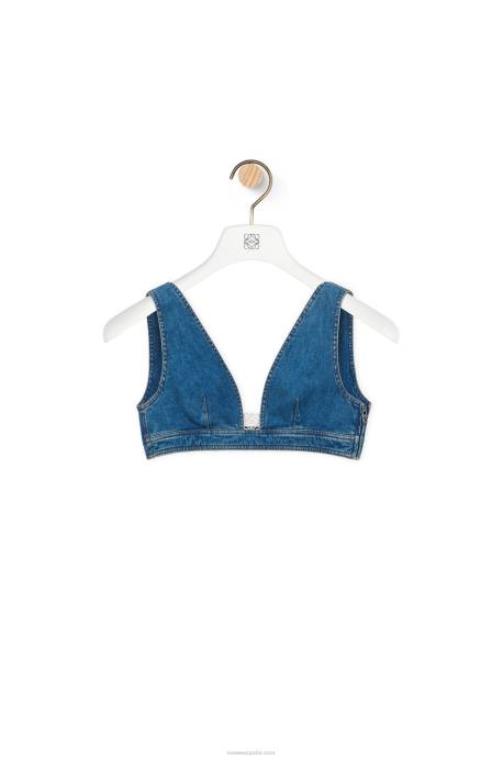 Loewe mujer top con anagrama en denim LP64878 azul medio