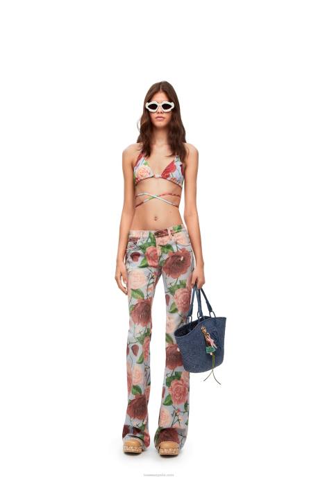 Loewe mujer top de bikini con rosas de punto técnico LP64947 rosado rojo