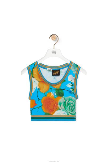 Loewe mujer top de ciclismo de rosas en jersey técnico LP64870 azul/multicolor