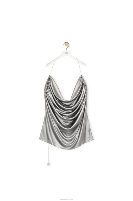 Loewe mujer top drapeado de jersey laminado LP64913 negro/plata