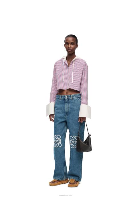 Loewe mujer Vaqueros anchos con anagrama en denim LP641174 vaqueros azul