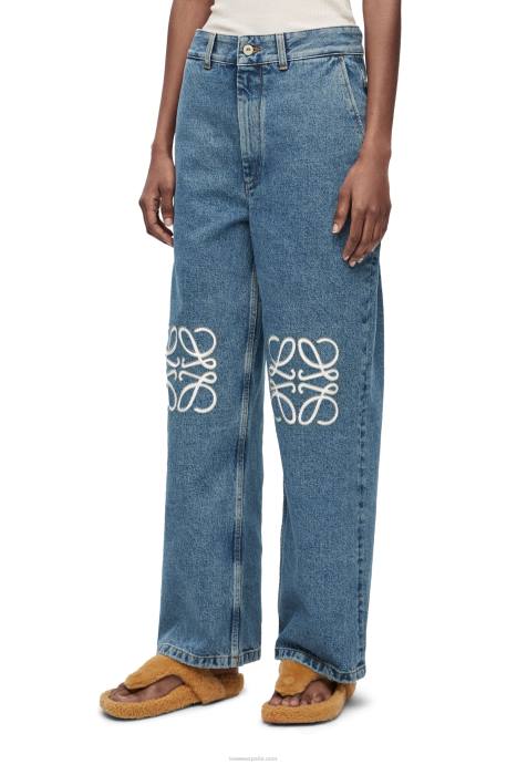Loewe mujer Vaqueros anchos con anagrama en denim LP641174 vaqueros azul
