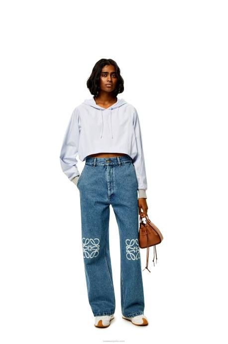 Loewe mujer Vaqueros anchos con anagrama en denim LP641174 vaqueros azul