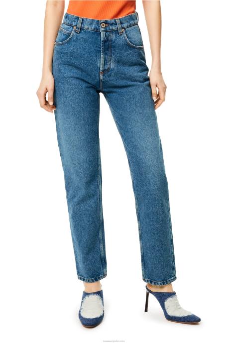 Loewe mujer Vaqueros tapered con bolsillo con anagrama en denim lavado a la piedra LP641200 mezclilla azul