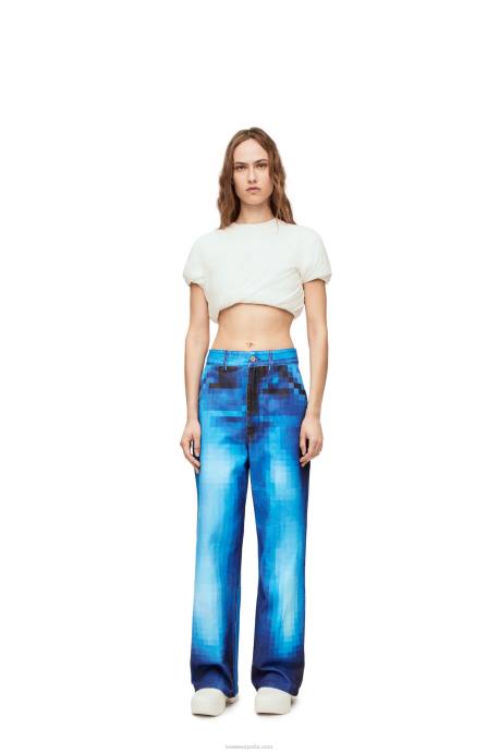 Loewe mujer jeans baggy pixelados en denim LP641177 mezclilla