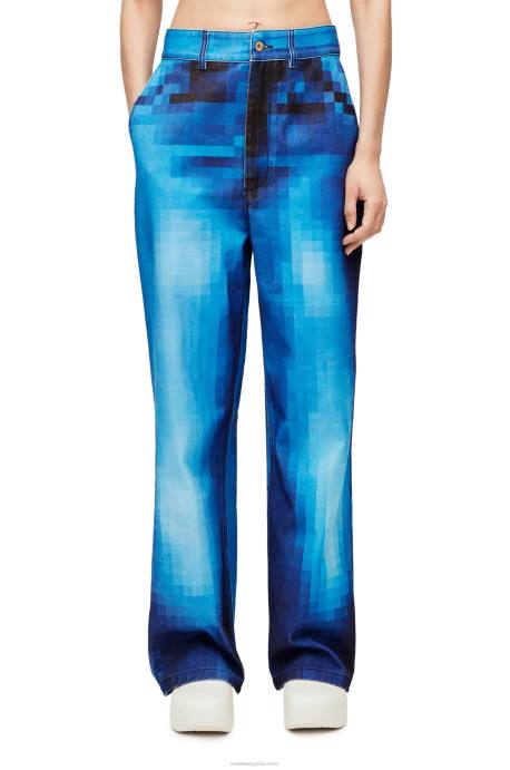 Loewe mujer jeans baggy pixelados en denim LP641177 mezclilla