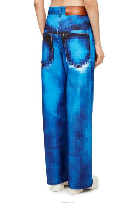 Loewe mujer jeans baggy pixelados en denim LP641177 mezclilla