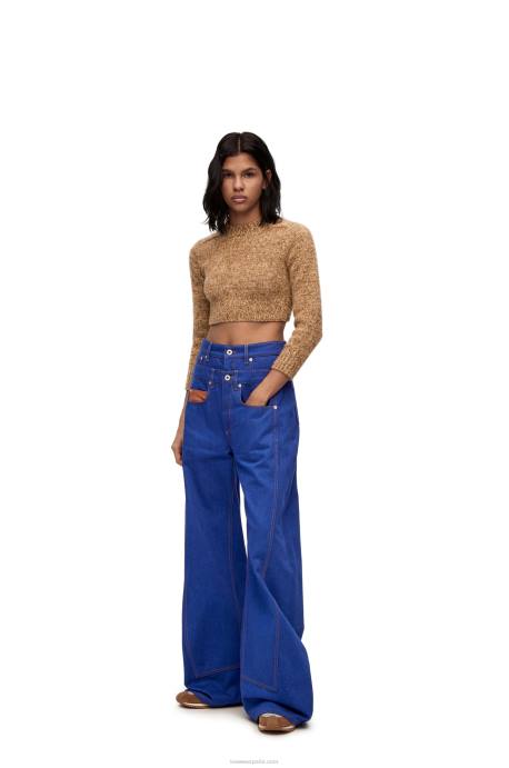 Loewe mujer jeans con trampantojo en denim LP641181 azul brillante